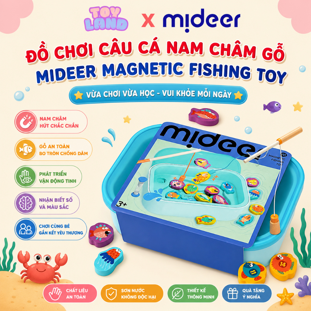 Đồ Chơi Câu Cá Nam Châm Gỗ Mideer Magnetic Fishing Toy – Phát Triển Tư Duy & Kỹ Năng Cho Bé