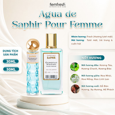 Nước Hoa Nữ Saphir Parfums Oceanyc Woman Pour Femme Hương Tươi Mát Trẻ Trung Cuốn Hút Lưu Hương 30ml/50ml