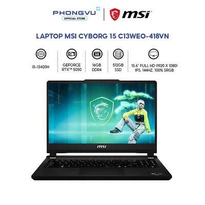 Laptop Gaming Msi Cyborg 15 C13WEO-418VN (Core i5-13420H/ GeForce RTX 5050/ 16GB/ 512GB/ Windows 11 Home) - BH 24 tháng