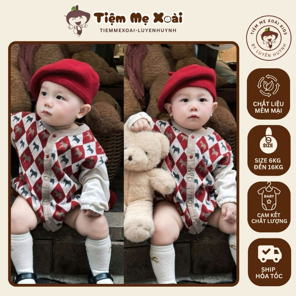 Set suit rmk ettoi đỏ kèm mũ cho bé trai gái