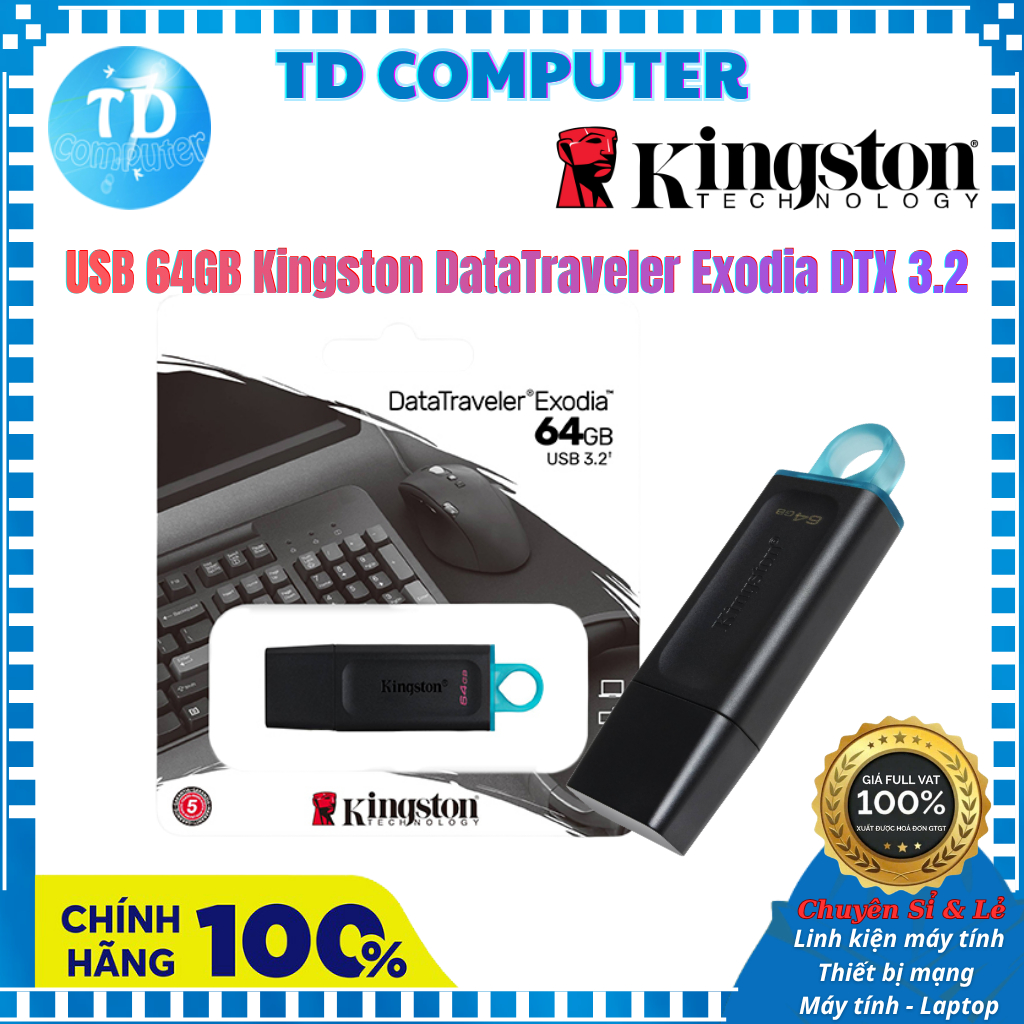USB 64GB Kingston DataTraveler Exodia DTX/64GB (USB 3.2 Gen 1) - Hàng chính hãng
