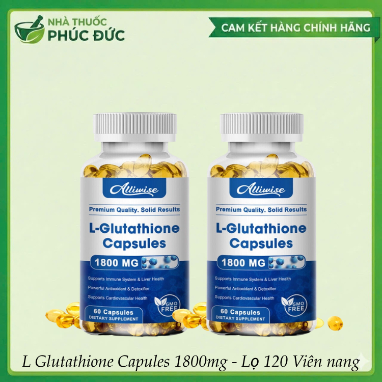 L Glutathione Capsules 1800mg (lọ 120 viên) - Ngăn ngừa sạm nám, giúp da trắng sáng tự nhiên