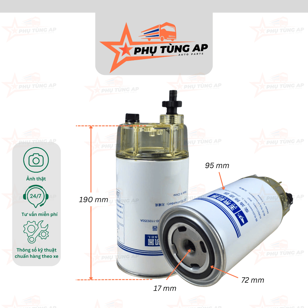 Lọc dầu (Lọc nhiên liệu) cho dòng xe tải Thaco Forland FD900, Thaco Auman và dòng động cơ Yuchai (YC