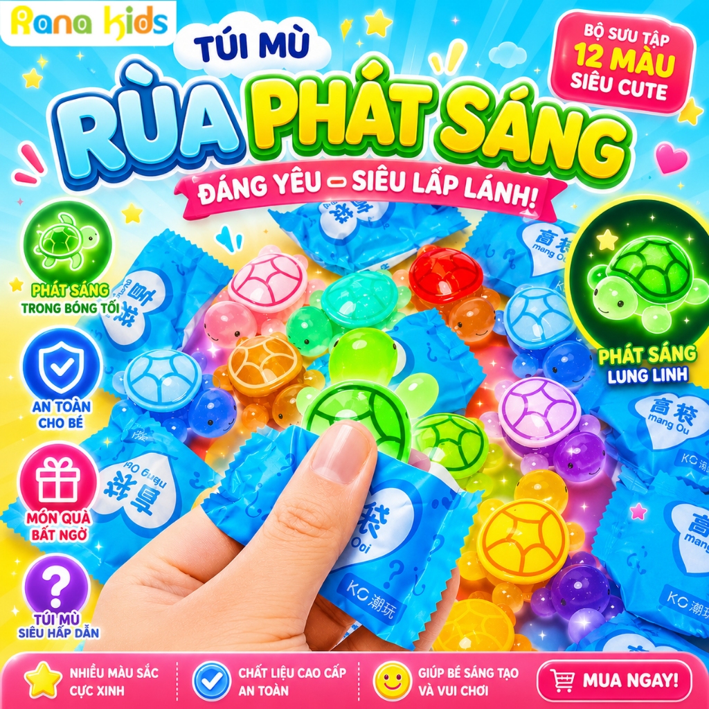 Túi mù rùa phát sáng,10 túi mù phát sáng tổng hợp, túi mù moi trái cây phát