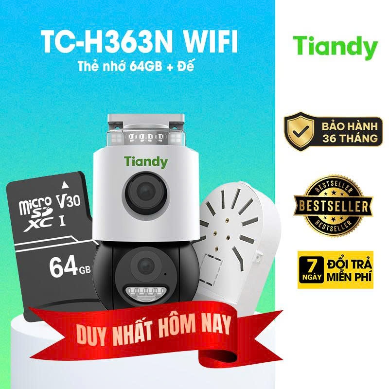 Camera IP WIFI 2 Ống Kính  hồng ngoại 6.0 Megapixel TIANDY TC-H363N THẺ NHỚ 64GB - BẢO HÀNH CHÍNH HÃ