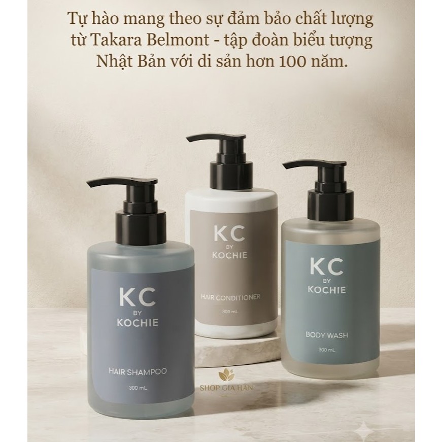 BỘ SẢN PHẨM CHĂM SÓC TÓC VÀ CƠ THỂ KC BY KOCHIE - DẦU GỘI, DẦU XẢ, SỮA TẮM CAO CẤP 300ML
