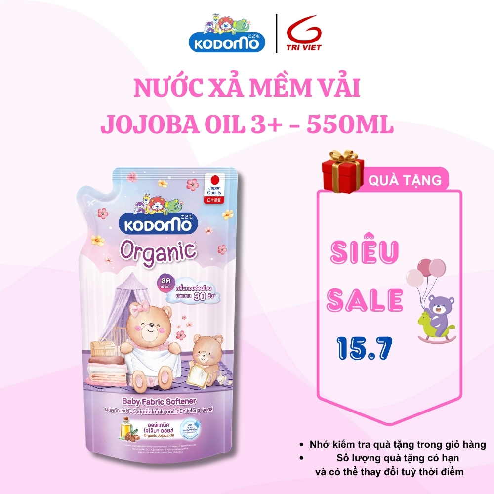 Nước xả mềm vải Kodomo Organic Jojoba Oil 550ml