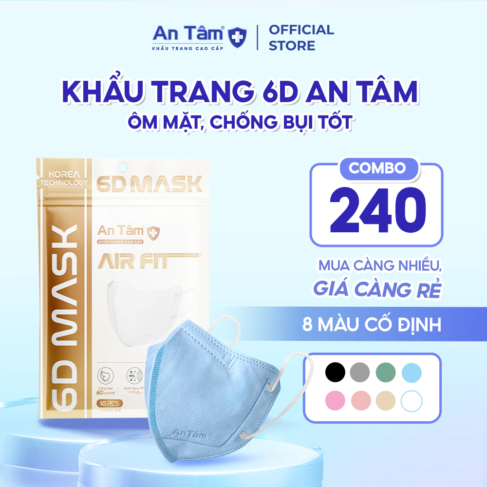 Khẩu trang 6D An Tâm CHÍNH HÃNG 4 lớp kháng khuẩn, công nghệ Hàn Quốc
