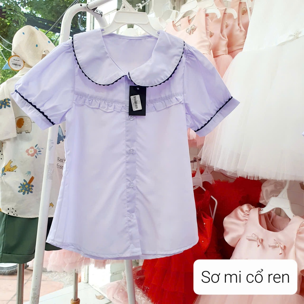 Áo sơ mi đồng phục học sinh bé gái cấp 1 chất mềm mát HSA01_Beekids, áo sơ mi trắng đi học cho bé gá