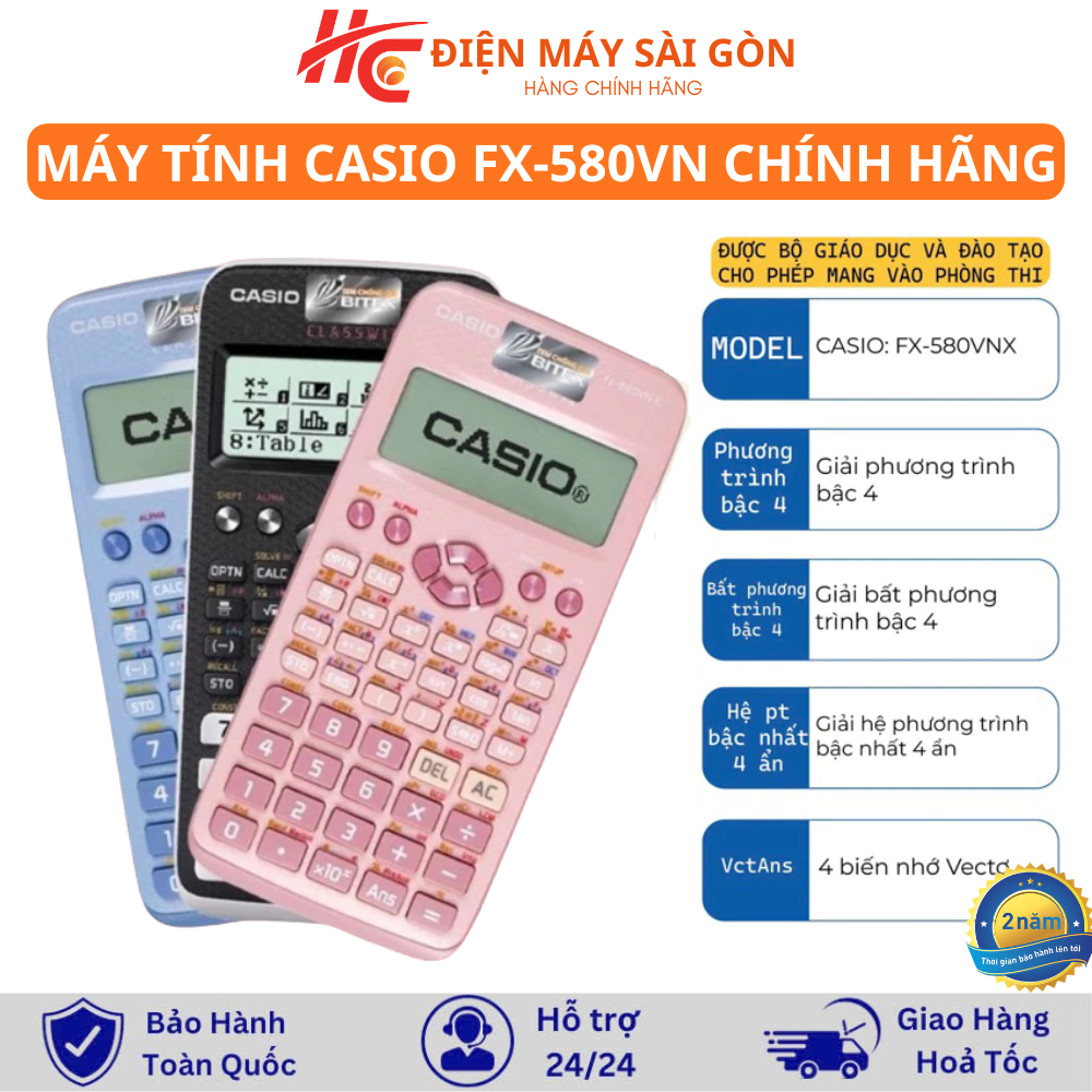 Máy Tính Casio FX-580VN X Dành Cho Học Sinh Cấp 3, Bảo Hành 7 Năm
