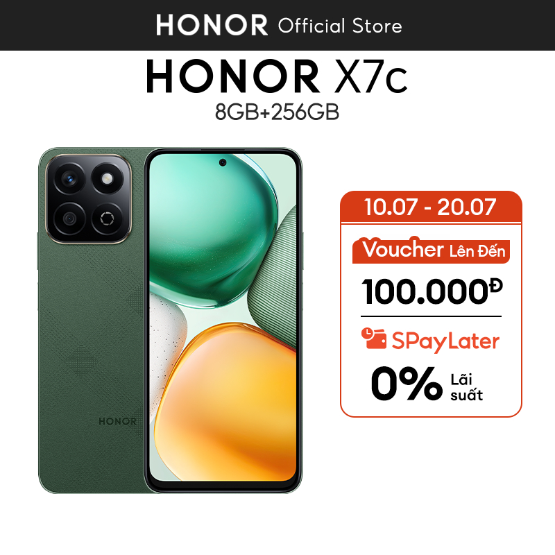 Điện thoại di động Honor X7c 8GB + 256GB | Pin 6000mAh | Camera 108MP| Loa kép | Kháng nước IP64 | BH 18 Tháng