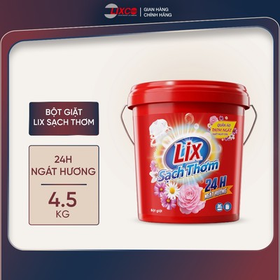 Bột giặt Lix Sạch Thơm hương hoa xô 4.5kg tăng gấp đôi sức mạnh giặt tẩy, dùng cho giặt tay, máy, 24H ngát hương - 00329