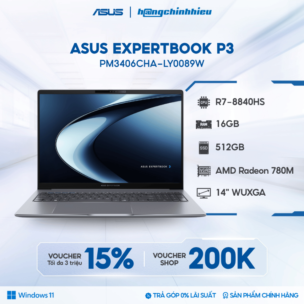 Laptop ASUS ExpertBook P3 PM3406CHA-LY0089W (R7-8840HS | 16GB | 512GB | AMD Radeon 780M | 14' WUXGA 