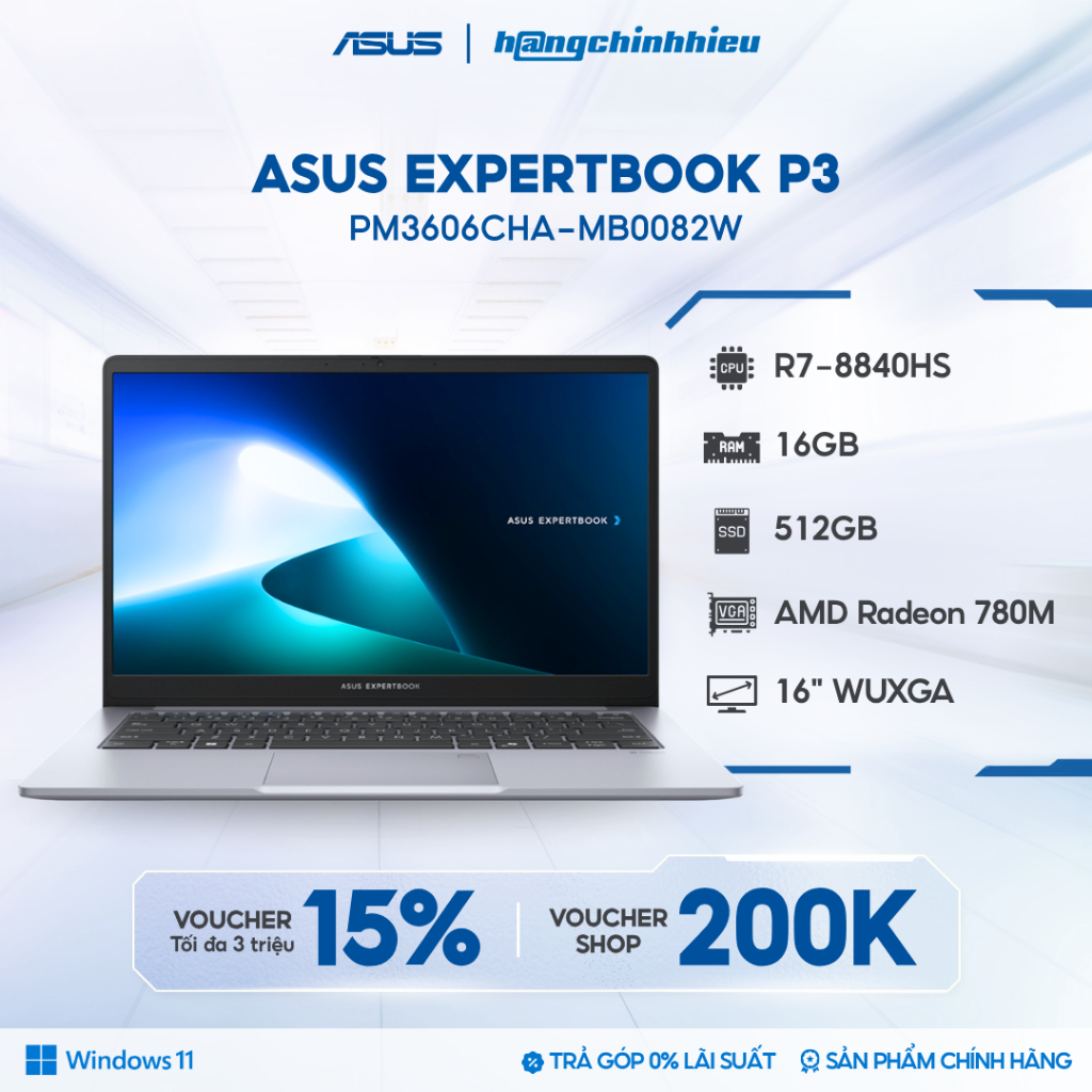 Laptop ASUS ExpertBook P3 PM3606CHA-MB0082W (R7-8840HS | 16GB | 512GB | AMD Radeon 780M | 16' WUXGA 