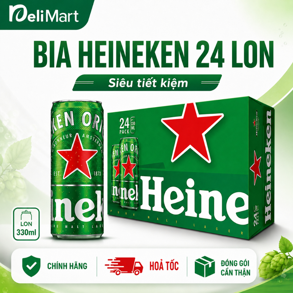 Bia Heineken thùng 24 lon 330ml - Heineken 5% & Heineken Silver 4%, êm mượt, dễ uống, có VAT