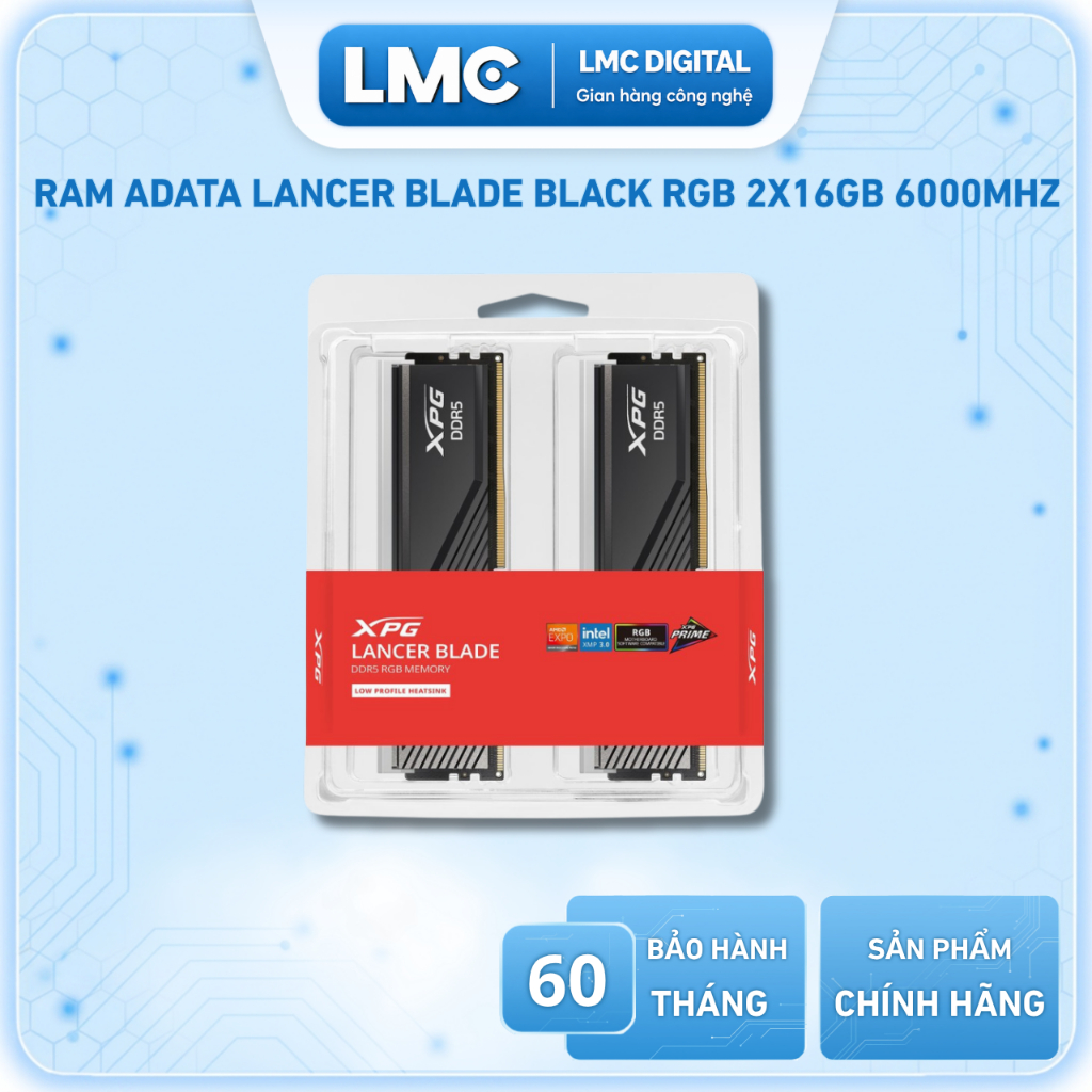 RAM ADATA Lancer Blade Black RGB 32GB (2x16GB) DDR5 6000Mhz (AX5U6000C3616G-DTLABRBK)