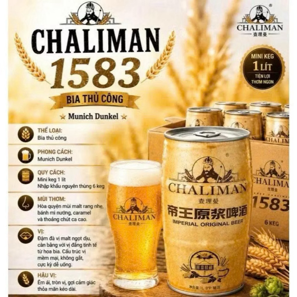 Bia Chaliman 1583 Imperial - Lon 1lit - Thùng 6 Lon| Bia Thủ Công Vị Kiểu Đức, Bia Lúa Mạch, Bia Cao
