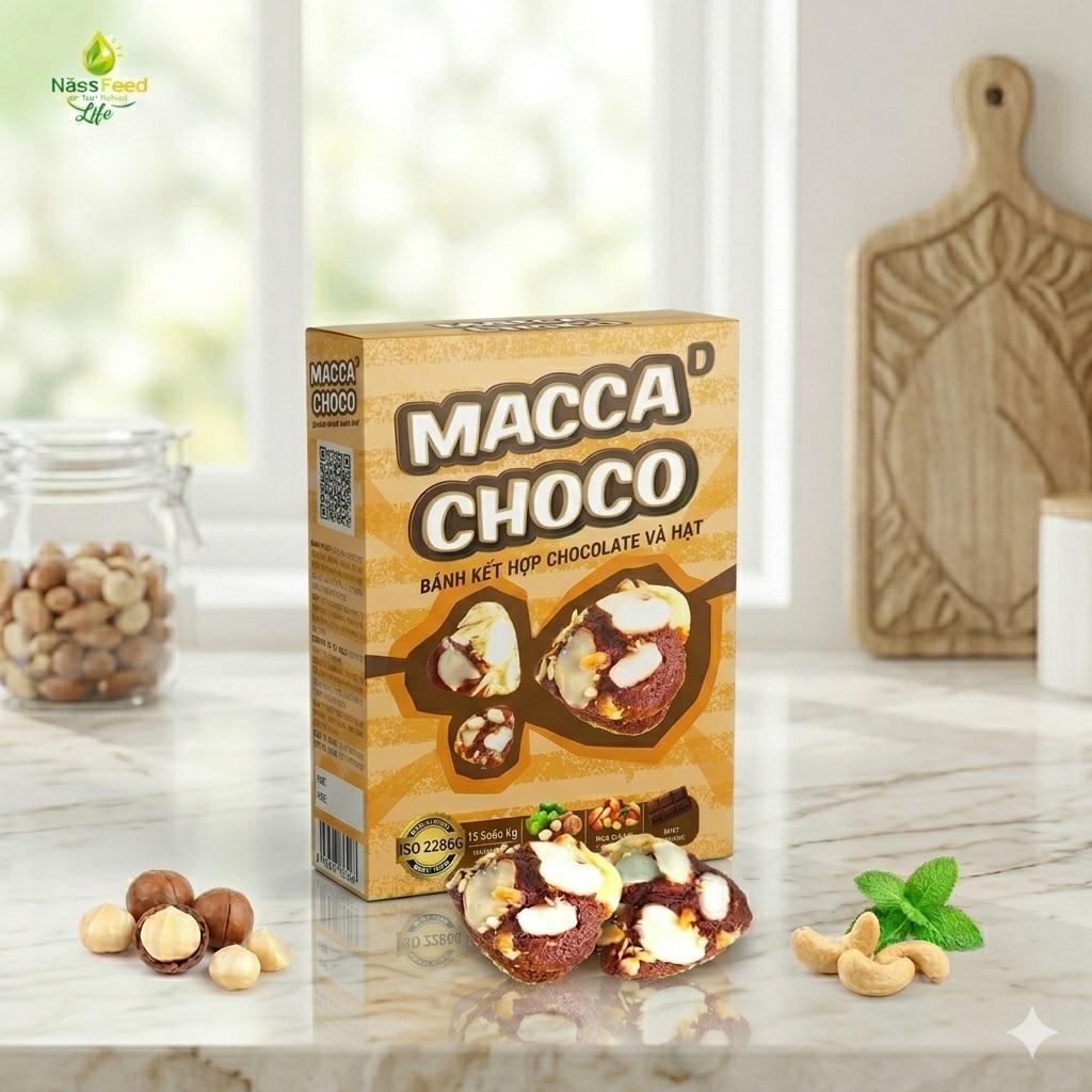 Bánh Macca Choco Chocolate Hạt Macca - Snack Healthy Bổ Sung Năng Lượng Hộp 150g