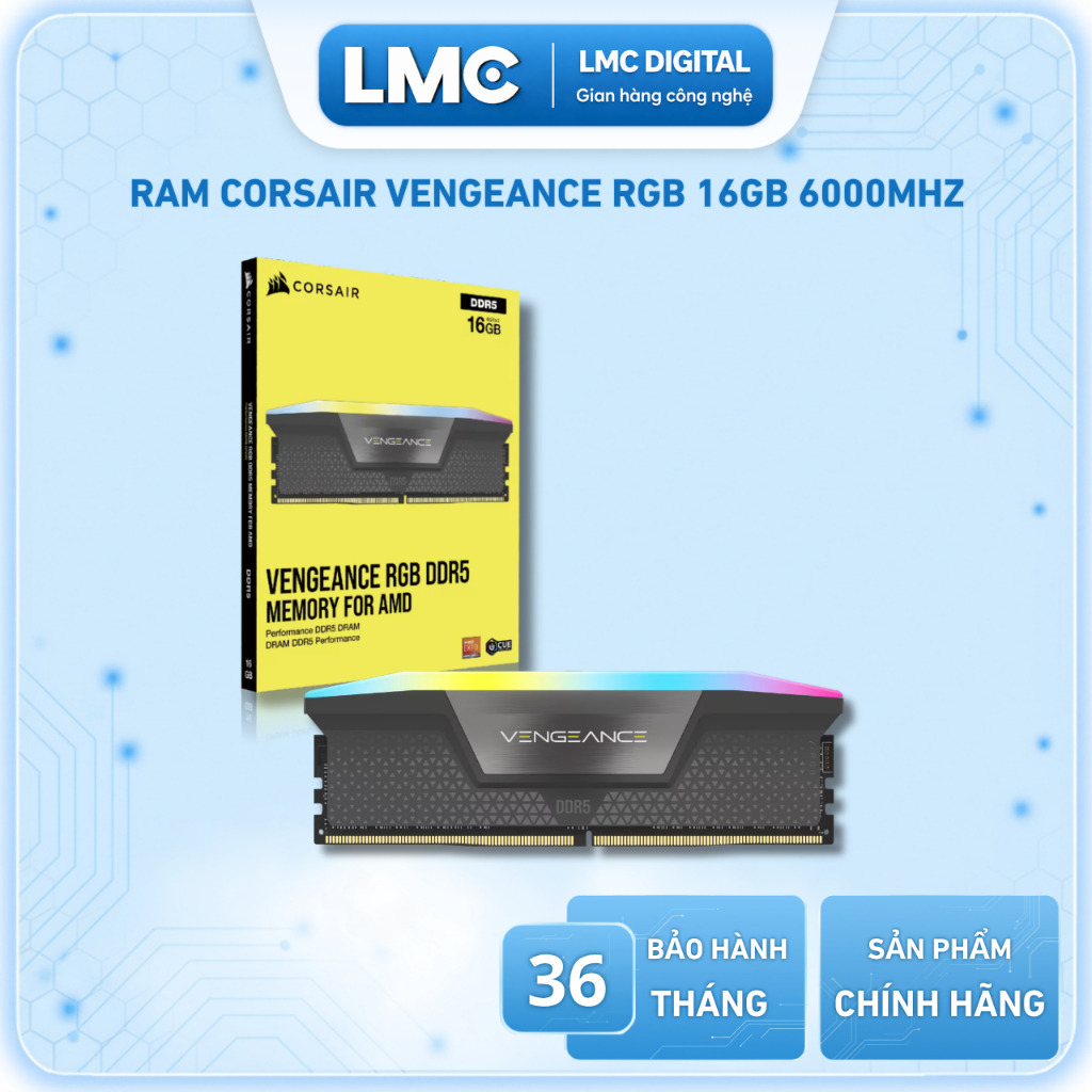 RAM Corsair VENGEANCE RGB 16GB (1x16GB) 6000MHz DDR5 ( AMD EXPO & Intel XMP )