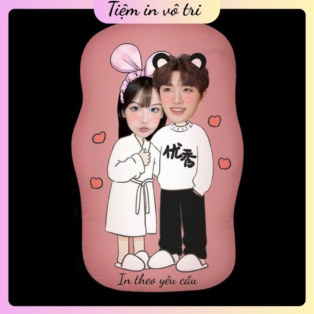 HỎA TỐC Gối ôm cặp đôi ghép mặt chibi gấu ghép mặt người yêu ý nghĩa