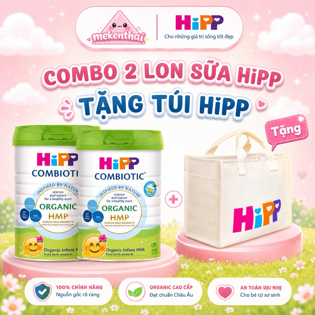 SỮA HIPP COMBIOTIC ORGANIC ĐỦ SÓÔsCMBO 2 lon tặng túi xách tay HIPP