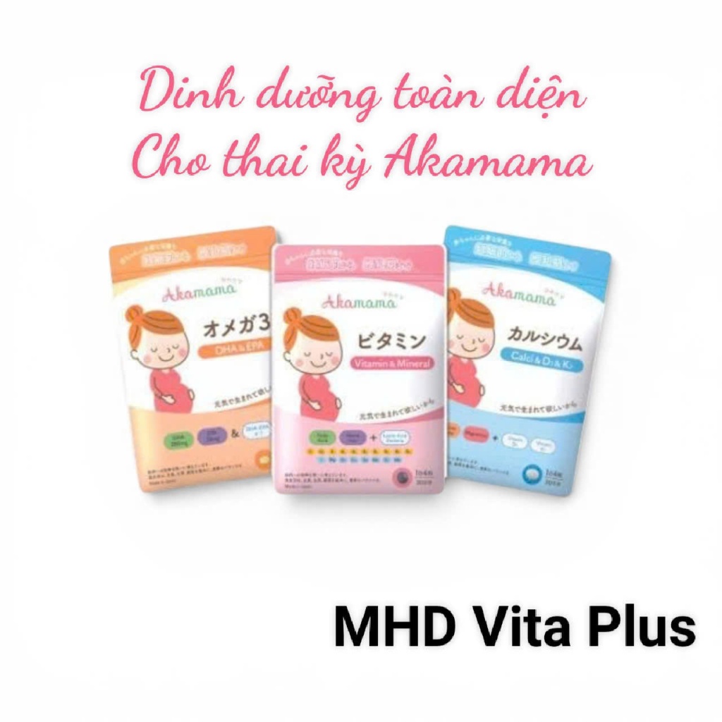Combo 1VITAMIN + 1DHA + 1CANXI cho bà bầu Akamama, Nhật Bản