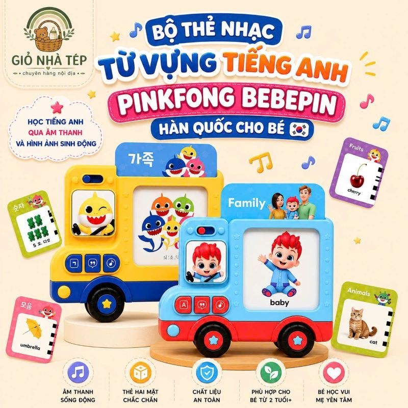 Bộ thẻ nhạc từ vựng tiếng Anh Pinkfong Bebefin Hàn Quốc cho bé nội địa Hàn Quốc