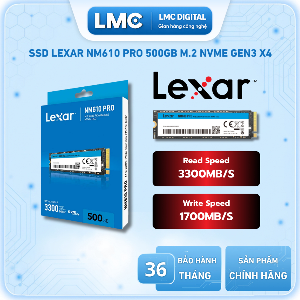 SSD Lexar NM610 Pro 500GB M.2 NVMe 2280 PCIe Gen3x4