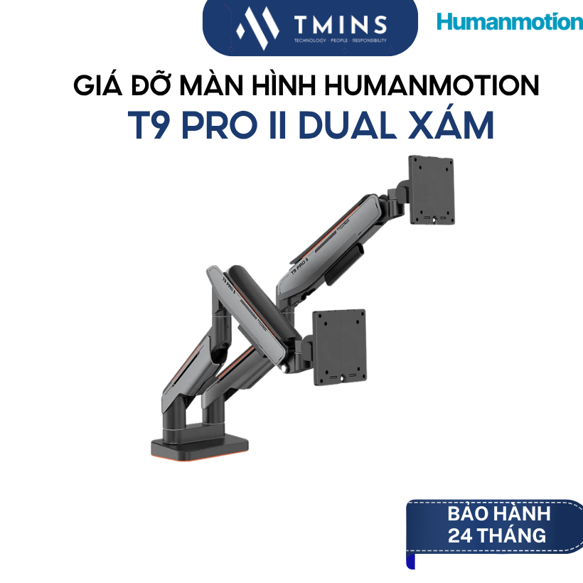 Giá đỡ màn hình HumanMotion T9 Pro II Dual Xám/ Trắng - Hàng chính hãng