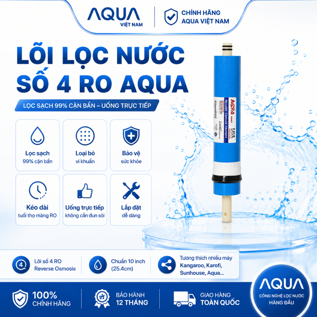 Lõi lọc nước số 4 , RO, RO AQUA RO LÕI SỐ 4 lọc sạch 99% cặn bẩn vi khuẩn đảm bảo sức khỏe uống trực