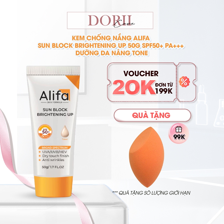 Kem Chống Nắng Nâng Tone Alifa Sun Block Brightening Up SPF50+ PA+++ Kiềm Dầu Dưỡng Sáng Da 50g Tặng