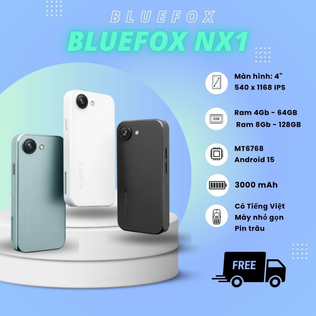 Bluefox NX1 - Ram 8GB - 128GB, Android 15, Pin 3000mAh dùng 1 2 ngày - Điện thoại mini, Pin trâu