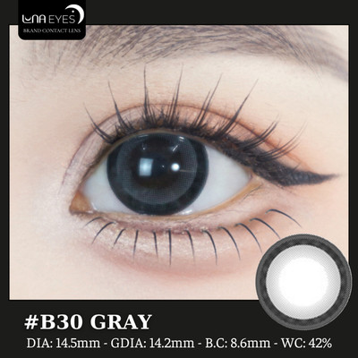 [6 tháng] Lens mắt B30 Gray màu xám đen mắt mèo, viền đen bản to, size to - thương hiệu LUNA EYES