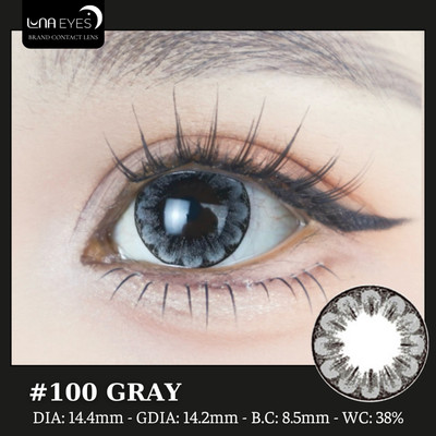 [6 tháng] Lens mắt 100 Gray màu xám họa tiết cánh hoa, viền đen, size lớn - thương hiệu LUNA EYES