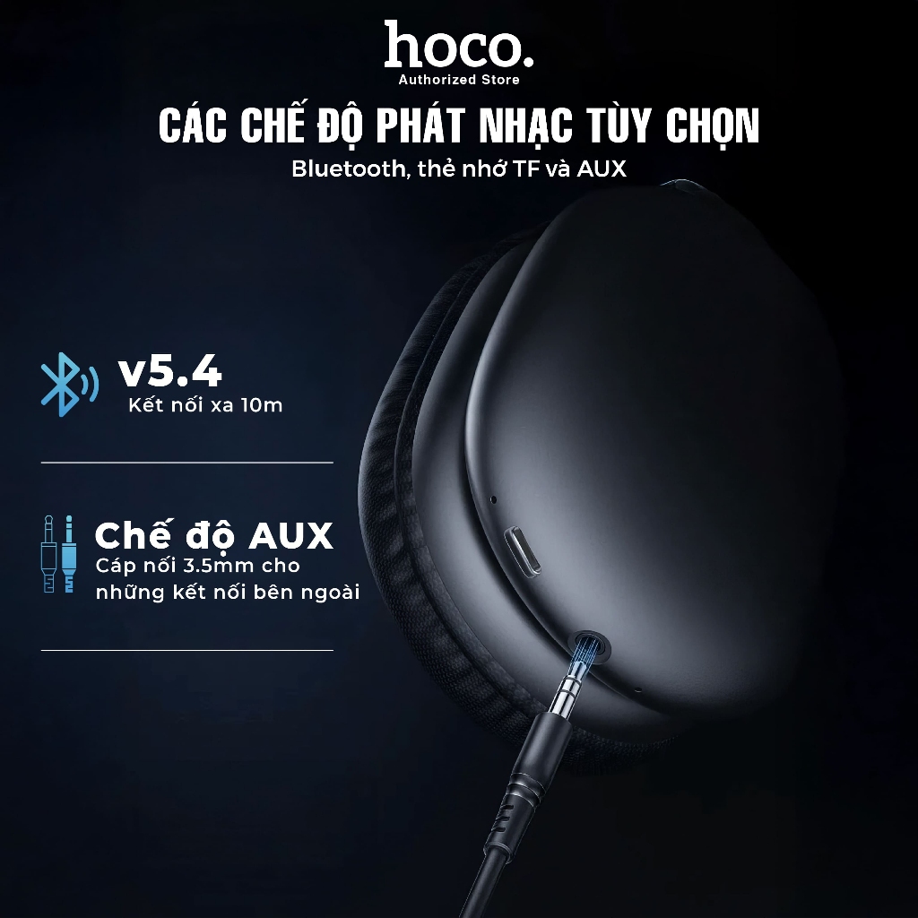 Tai nghe chụp tai Hoco W65 chính hãng kiểu dáng gọn nhẹ, kết nối Bluetooth v5.4 siêu nhạy, bass hay, chính hãng Hoco | BigBuy360 - bigbuy360.vn