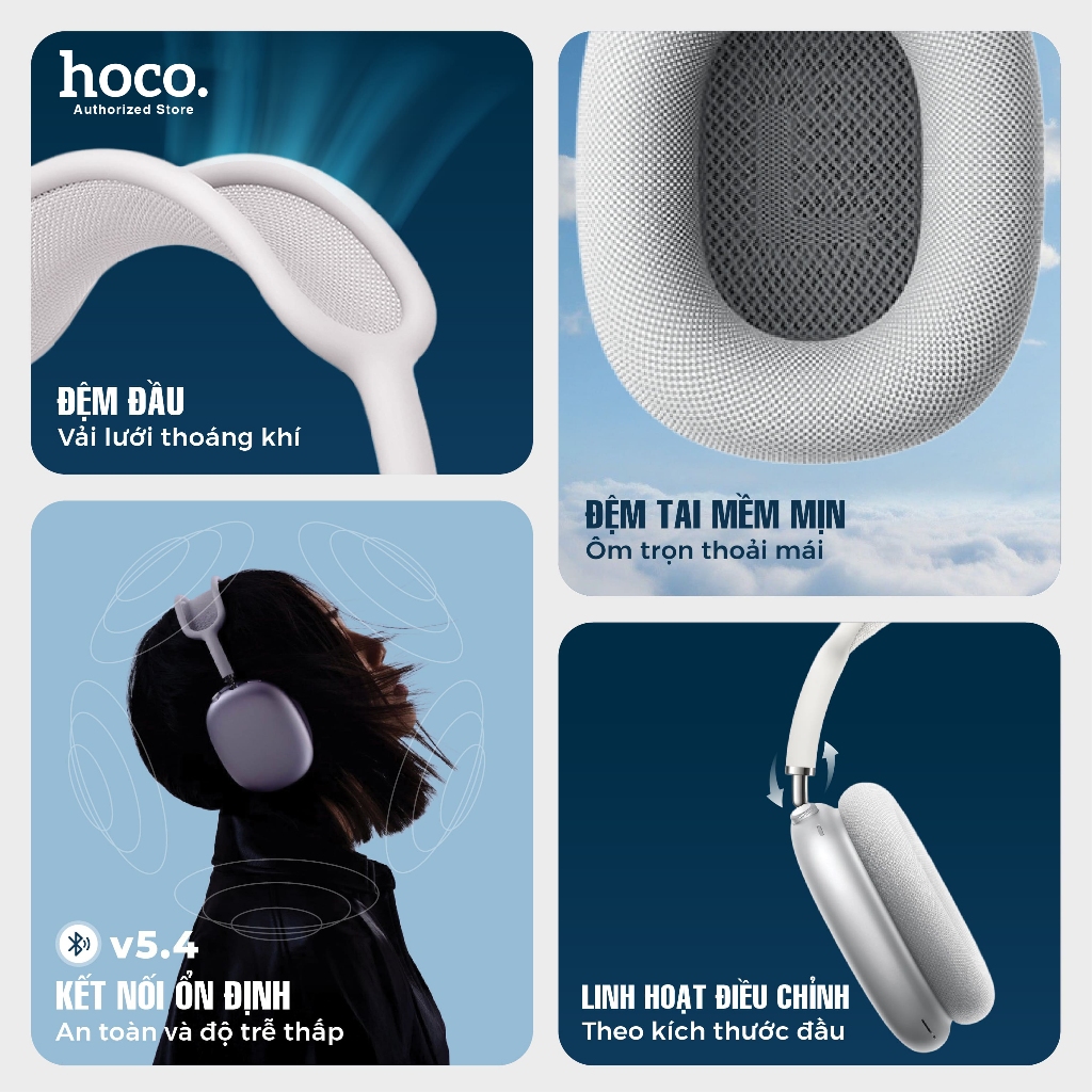 Tai nghe chụp tai Hoco W65 chính hãng kiểu dáng gọn nhẹ, kết nối Bluetooth v5.4 siêu nhạy, bass hay, chính hãng Hoco | BigBuy360 - bigbuy360.vn