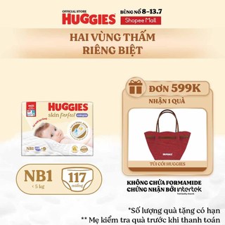 Miếng lót sơ sinh Huggies Skin Perfect NB1 108+6 miếng với 2 vùng thấm giảm kích ứng da