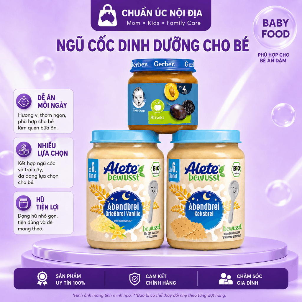 [TEM PHỤ] Hũ Dinh Dưỡng ALETE Đức 190g, ngũ cốc dinh dưỡng Alete cho bé từ 6 tháng, mận nghiền, mận 