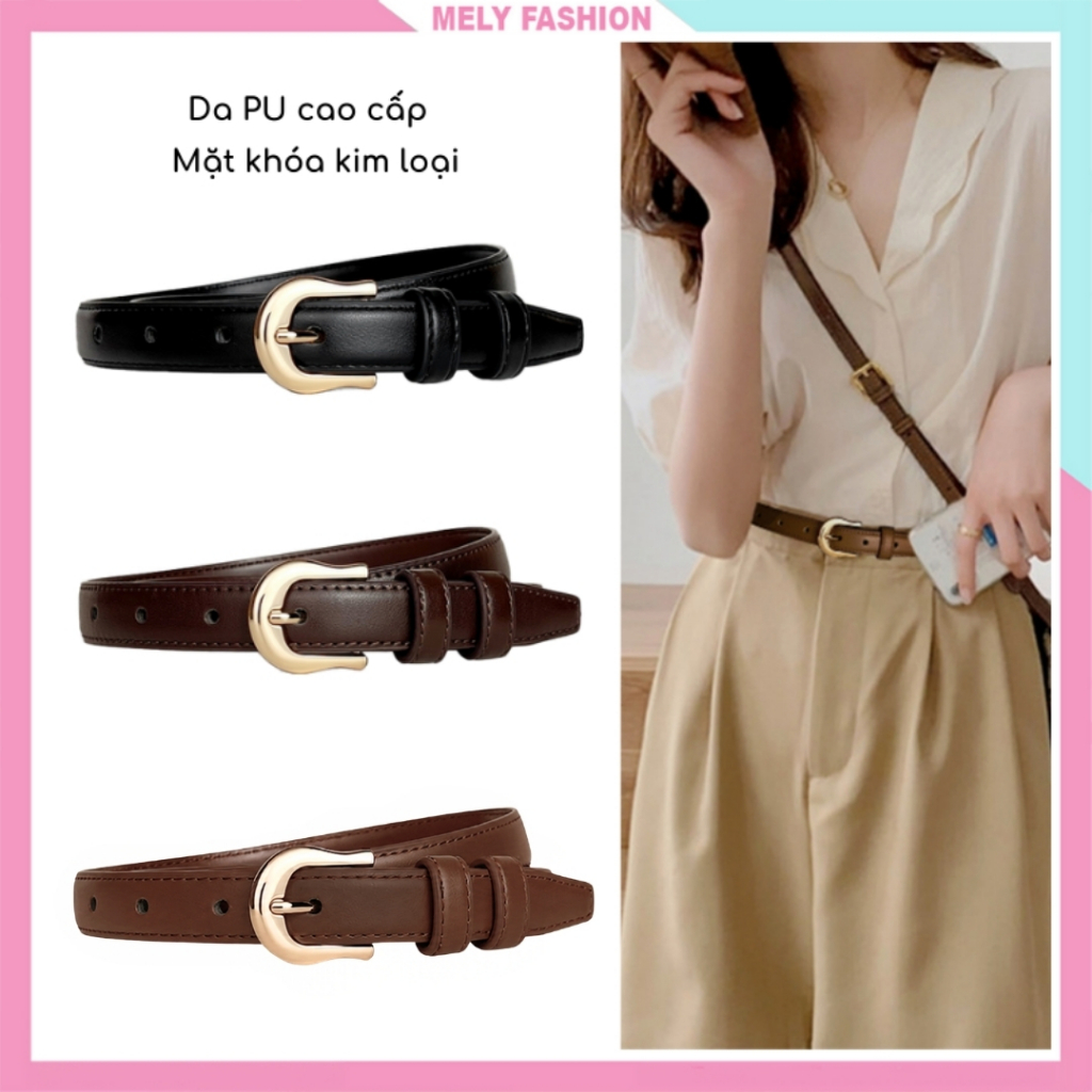 Thắt lưng nữ bản nhỏ Mely Fashion da PU cao cấp dây nịt dây đai nữ khóa kim loại phong cách mới hiện đại TL11