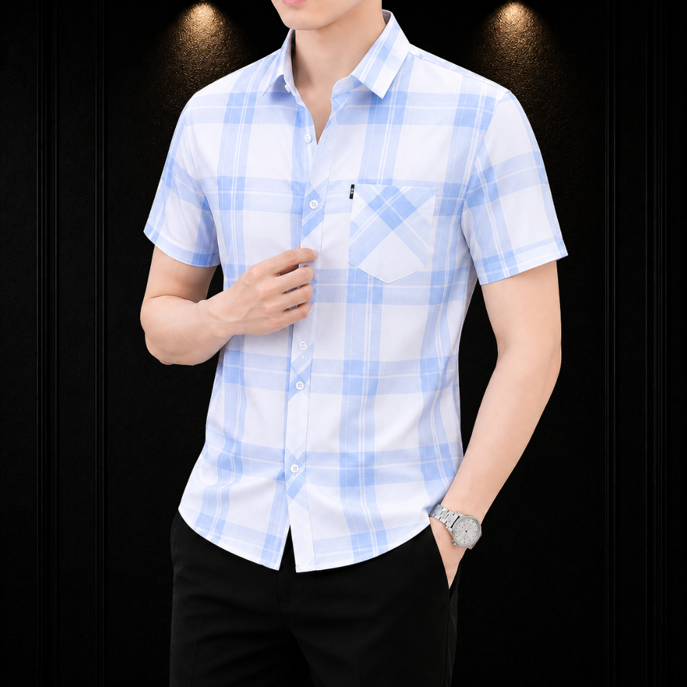 Áo sơ mi nam ngắn tay ❤️ áo sơ mi nam cộc tay in Caro 3D phối Nút Gỗ thời trang Erina cao cấp