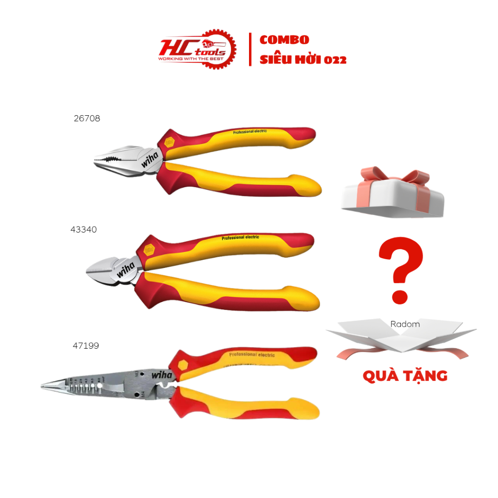 Combo 3 Kìm Cách Điện 1000V Wiha 26708 43340 47199 Cao Cấp - HCTools VN