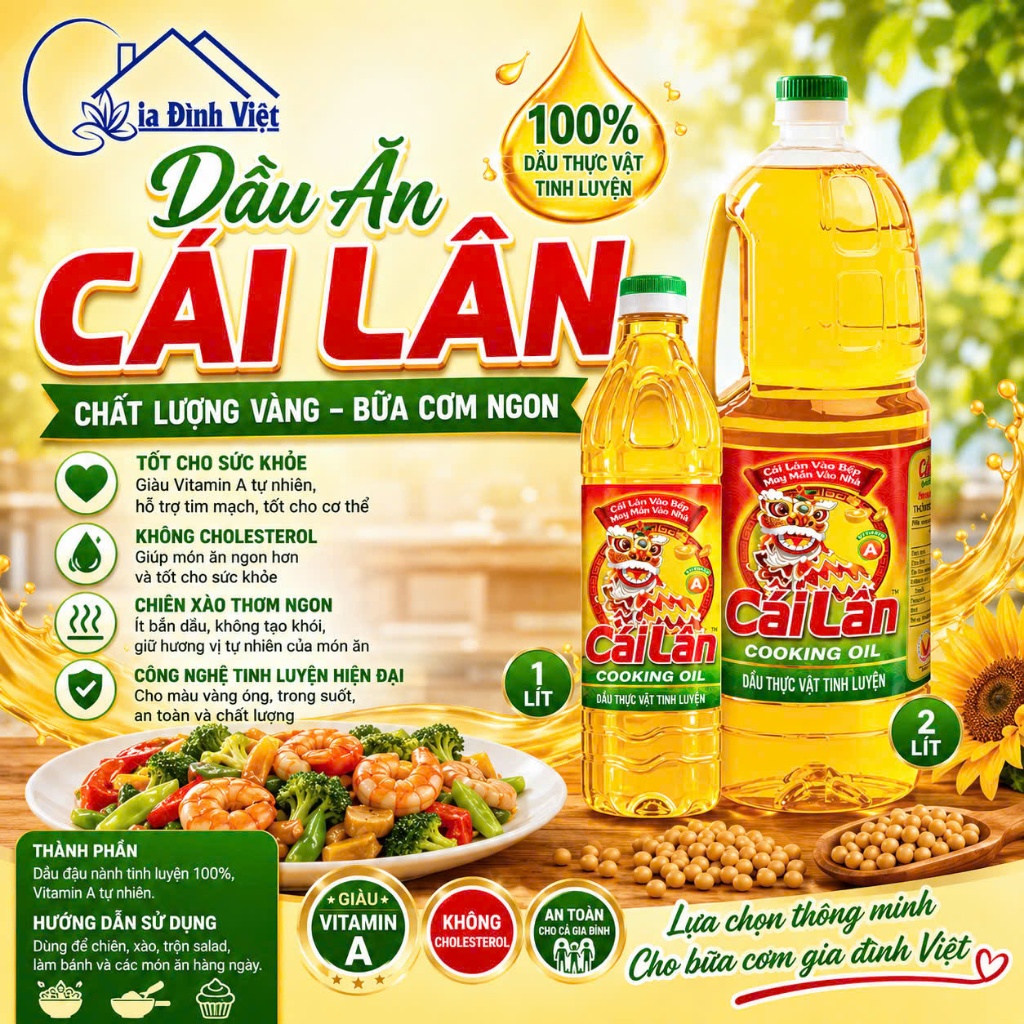 Dầu ăn Cái Lân 1 lít & 2 lít  - Dầu ăn thực vật chính hãng giàu Vitamin A