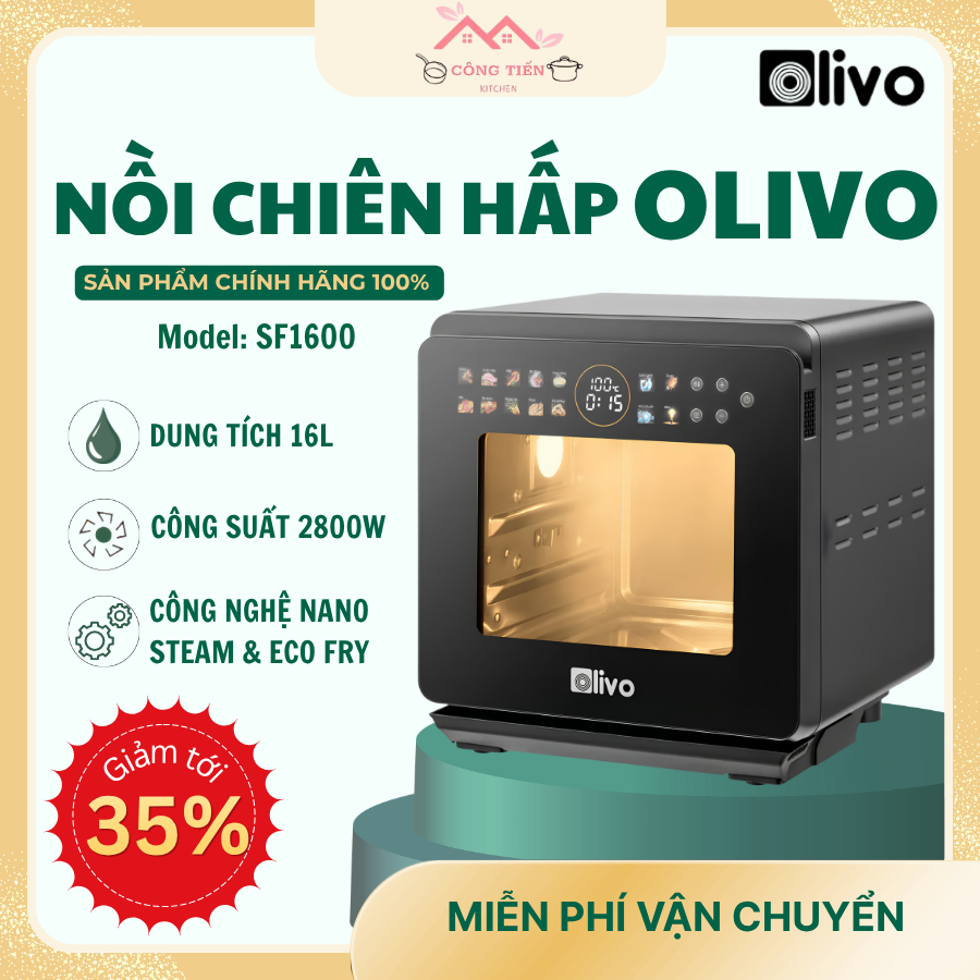 Nồi Chiên Hấp Olivo SF1600 Công Nghệ Eco Fry Kết Hợp Nano Steam, Màn Hình OLED Hiện Đại - Công Tiến 