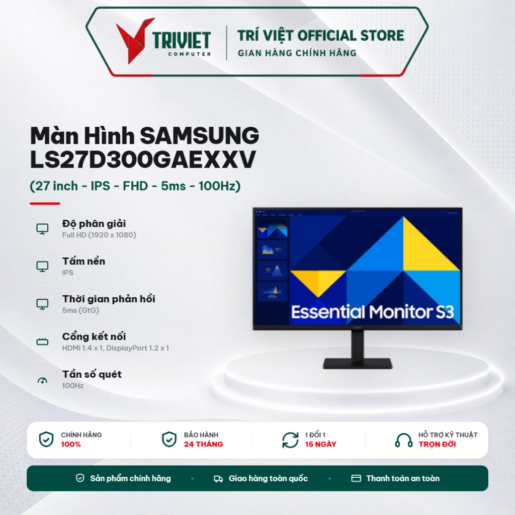Màn Hình SAMSUNG LS27D300GAEXXV (27 inch - IPS - FHD - 5ms - 100Hz) - Văn Phòng