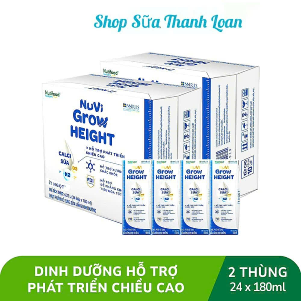 [HSD T1-2027] COMBO 2 Thùng 48 Hộp Sữa Bột Pha Sẵn Nutifood NUVI GROW HEIGHT Ít Đường 180ml.