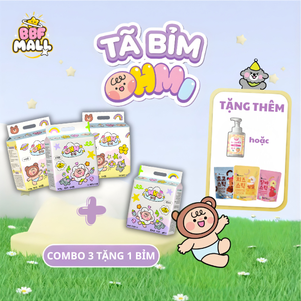 ( Kèm Quà) Combo 4 Tã/Bỉm OHMI Hàn Quốc Siêu Thấm Hút, Mềm Mại,An Toàn Cho Bé Đủ Size