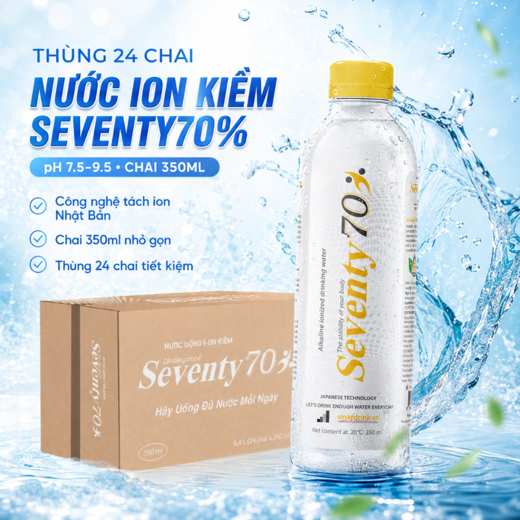 Thùng 24 Chai Nước Ion Kiềm Seventy70% 350ml Dr. Muối - Nước Uống Công Nghệ Tách Ion Nhật Bản