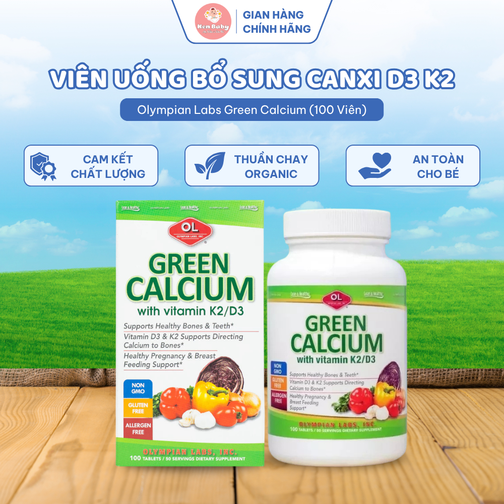 Viên Uống Canxi Olympian Labs Green Calcium 100 Viên D3 K2 Hỗ Trợ Xương Răng Chắc Khỏe