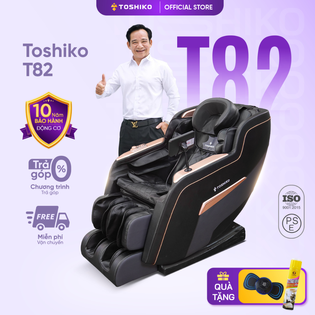 Ghế massage Toshiko T82 - Con lăn 3D, đấm bóp toàn thân, màu Đen