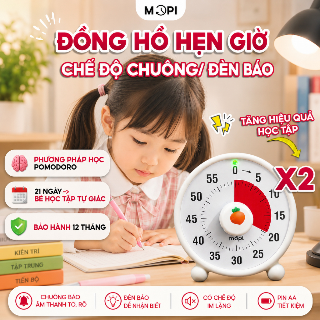 Đồng hồ Pomodoro bấm giờ học tập, mopi timer MP038 đếm ngược tập trung cho bé, đồng hồ hẹn giờ mini 